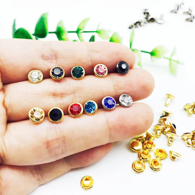 100 Sets Color Crystal Rhinestone Rivets – DIY Nail, Clothing & Bag Decorations
