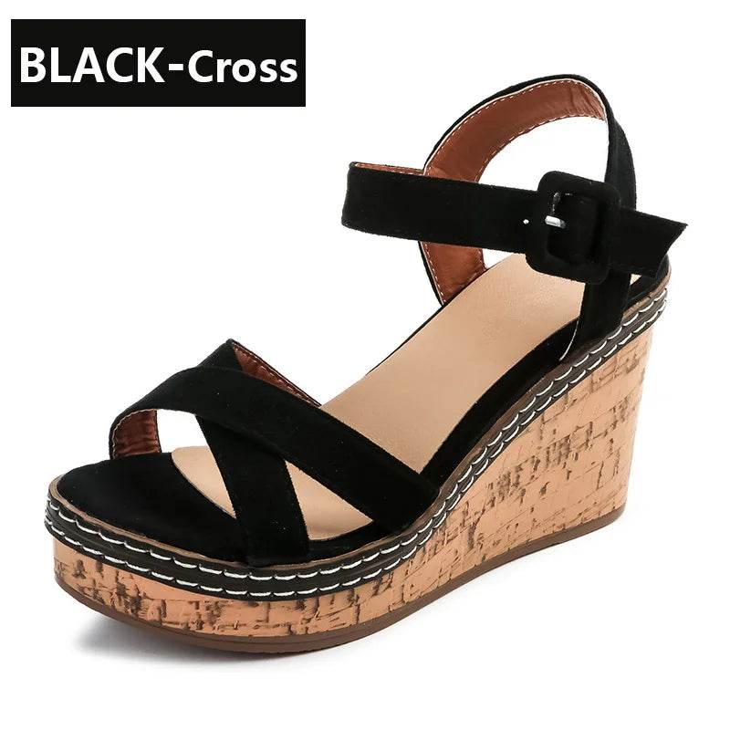 Super High Heel Peep Toe Wedge Sandals – 10cm Platform, Buckle Strap, Summer Fashion Shoes - Stylemein