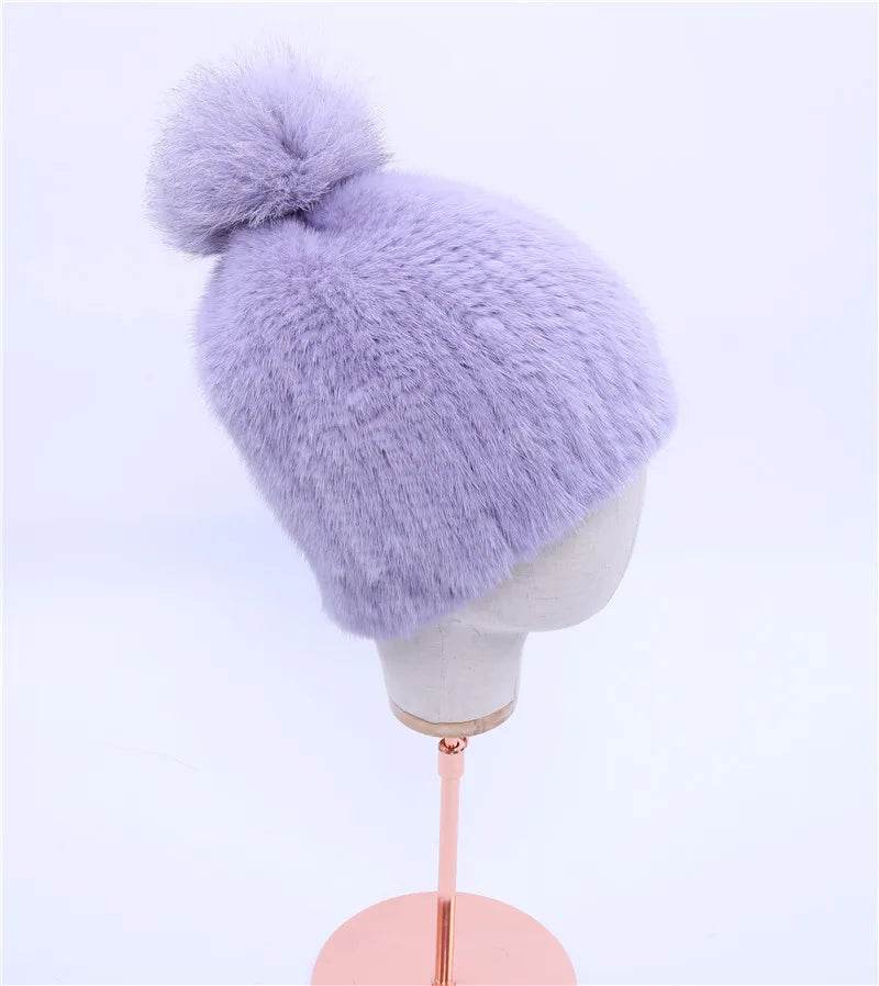 Winter Luxe: 100% Real Mink Fur Beanie with Fox Fur Pom-Pom - Stylemein