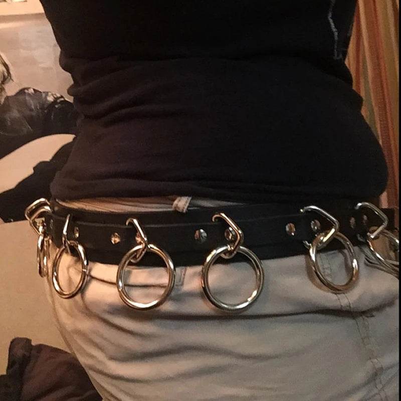 Handmade Punk Gothic Leather Waist Belt: Unisex Steampunk Style with Metal Circles - Stylemein