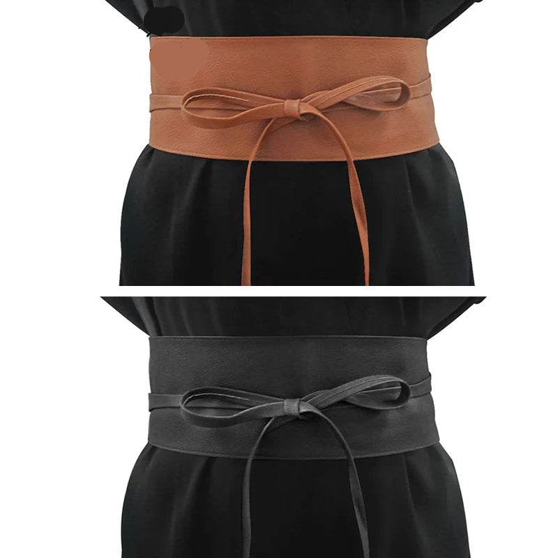 Boho Wrap Waist Belt with Bowknot: Faux Leather Cinch Belt for Women - Stylemein