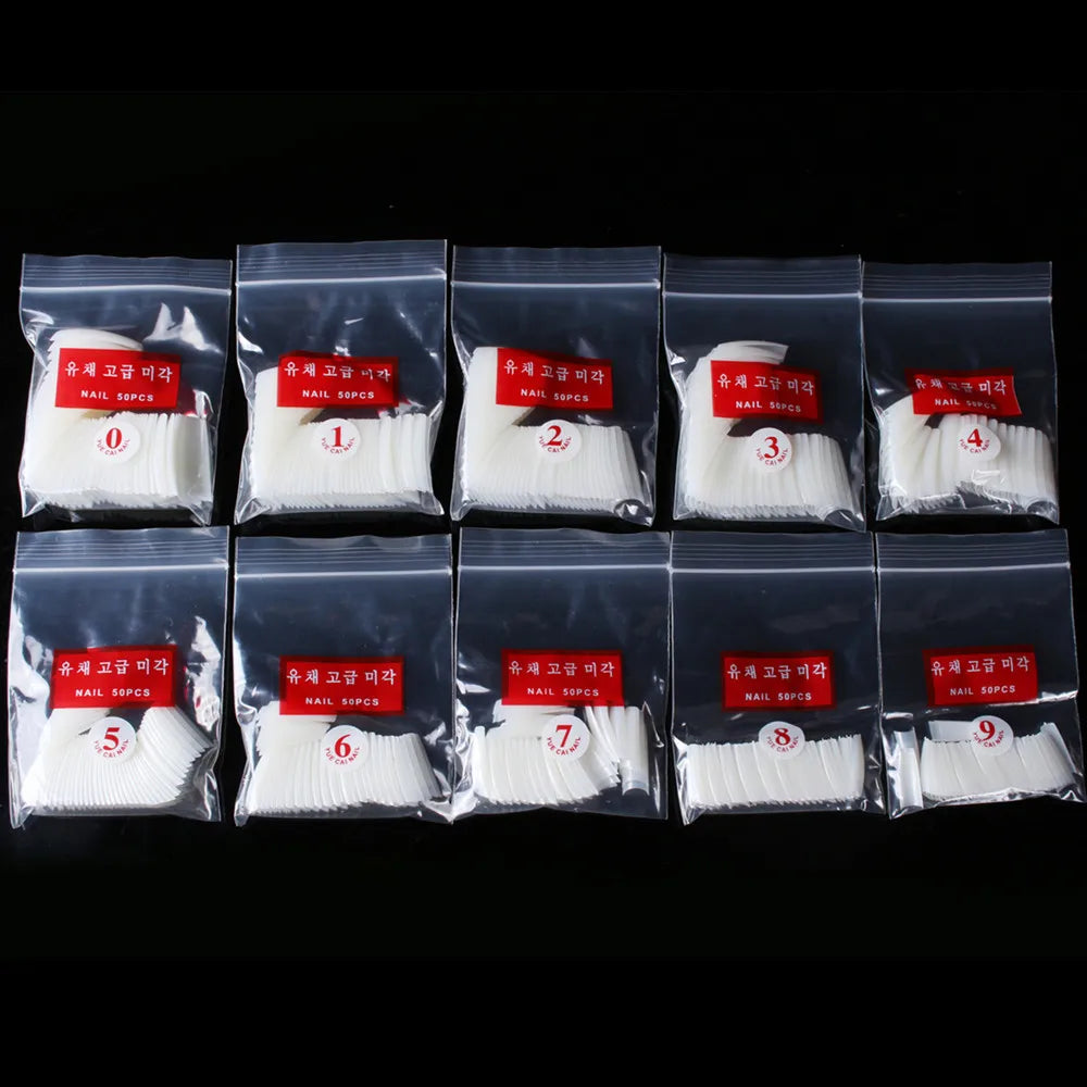 Nine packages of white items with red labels on a black background
