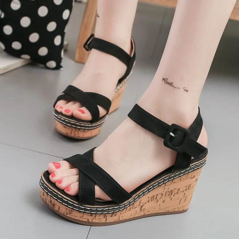 Super High Heel Peep Toe Wedge Sandals – 10cm Platform, Buckle Strap, Summer Fashion Shoes - Stylemein
