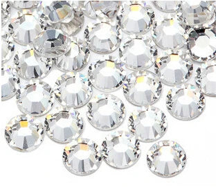 Clear rhinestones on a white background
