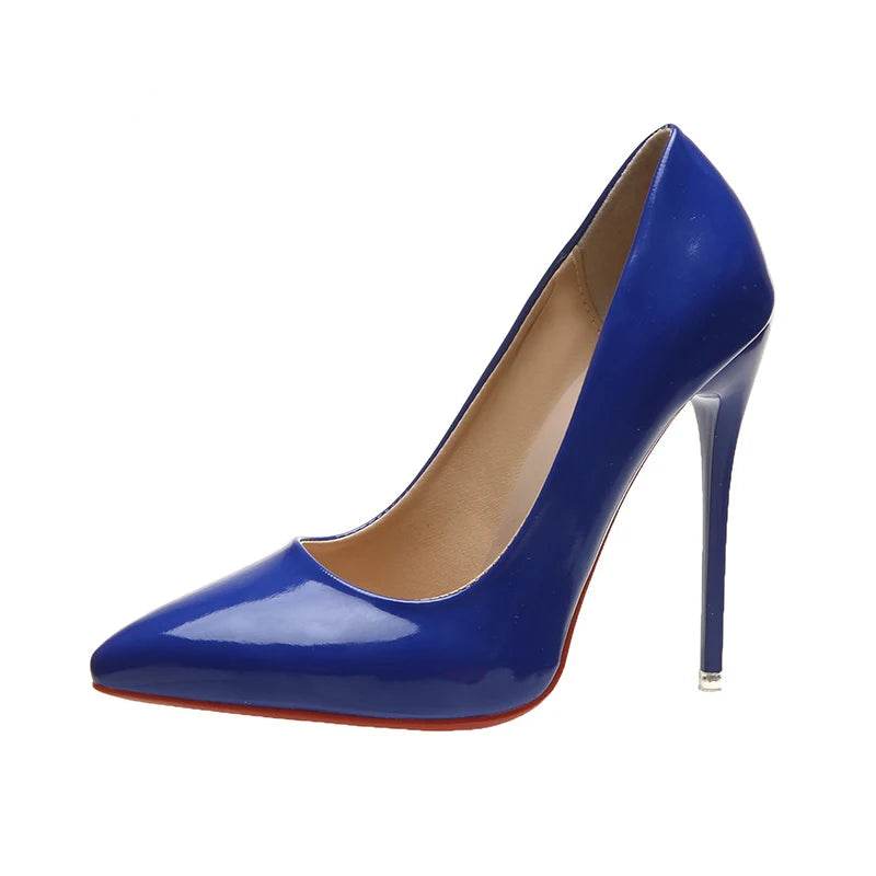 12cm Patent Leather Stiletto Heels – Pointed Toe Florescence Pumps for Office & Spring Events - Stylemein