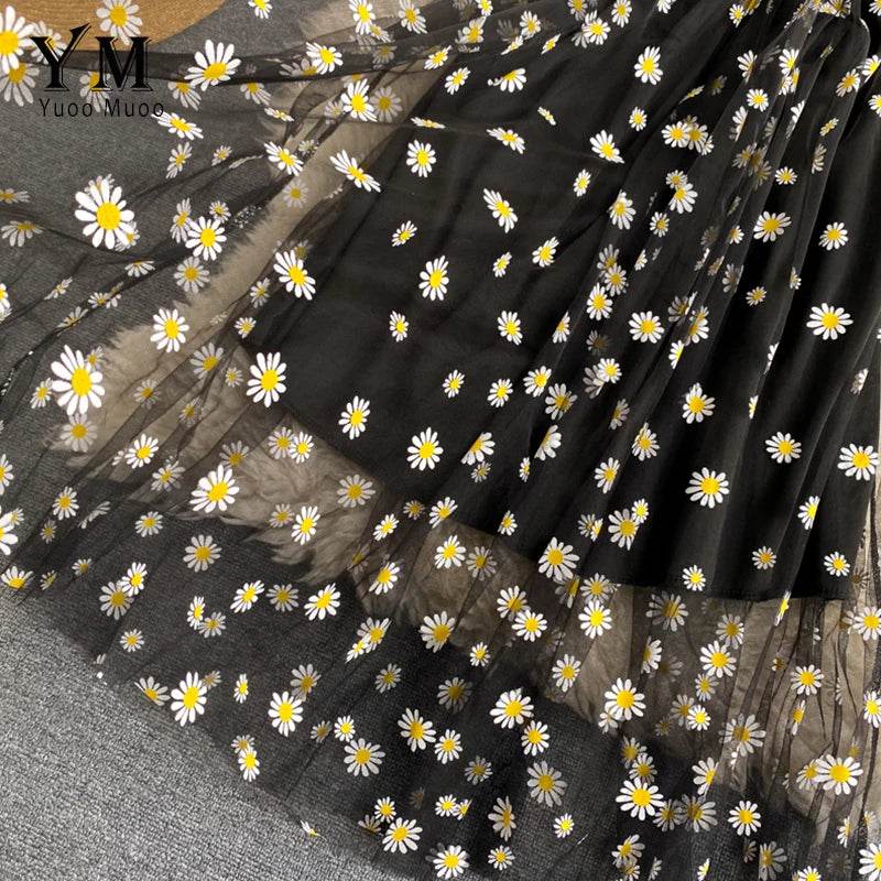 Daisy Flower Print Mesh Party Dress | Summer Spaghetti Strap Midi Dress | Beach Vacation Vestidos - Stylemein