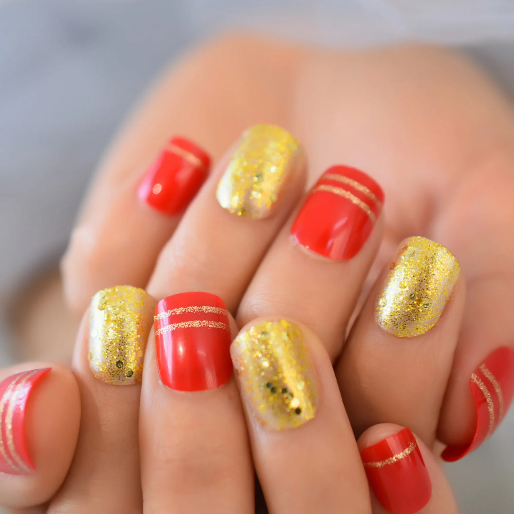 Glitter French Fake Nails – 24pcs Wearable UV False Nail Set