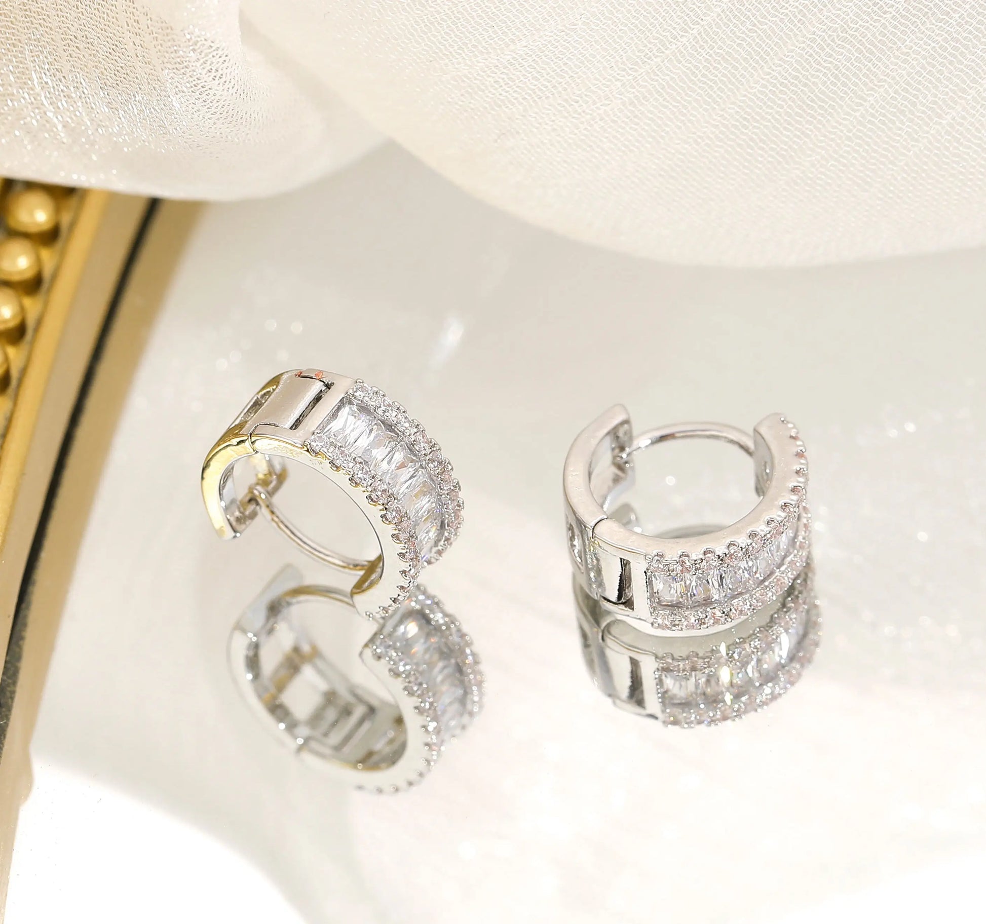 JUWANG Minimalist Rhinestone Round Stud Earrings for Women