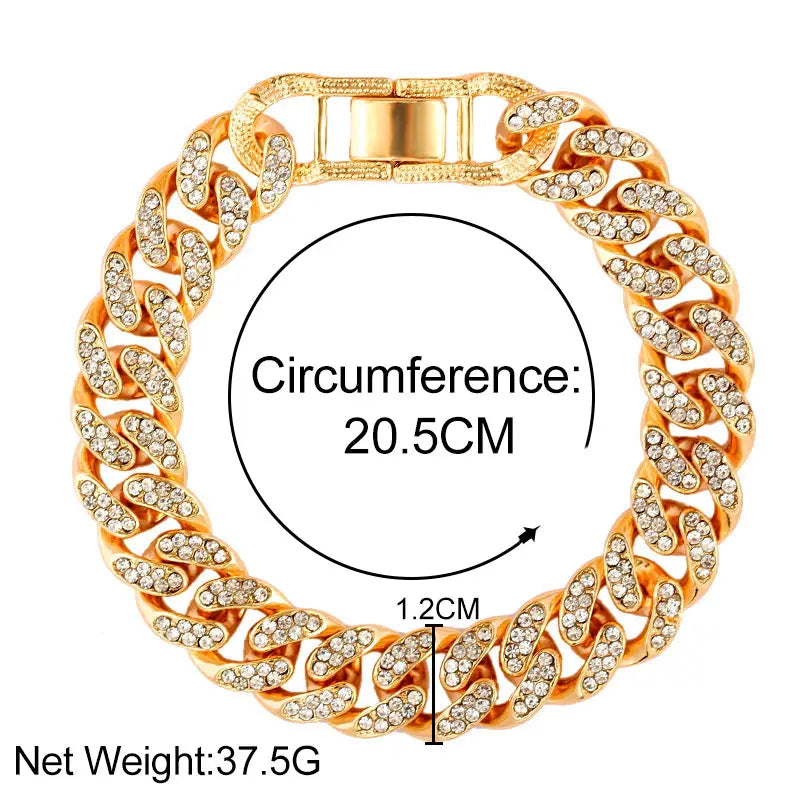 12mm Iced Out Cuban Link Chain Bracelet Gold Silver for Men & Women
