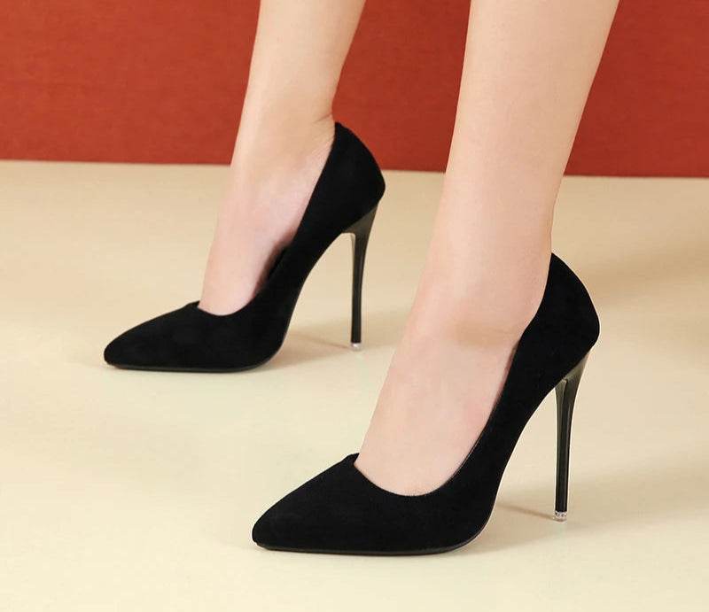 12cm Super High Stiletto Heels – Flock Pointed Toe for Office or Party - Stylemein