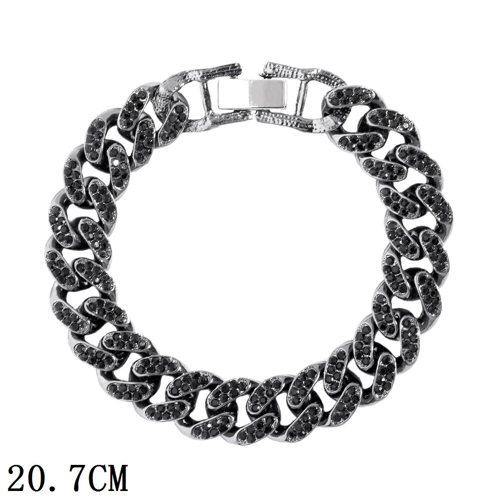 12mm Iced Out Cuban Link Chain Bracelet Gold Silver for Men & Women