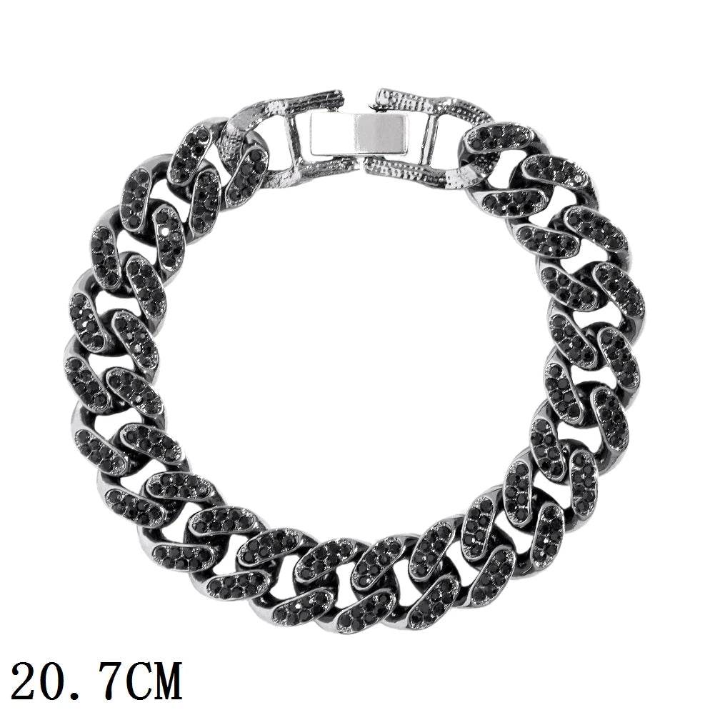 Stylemein - 12mm Iced Out Cuban Link Chain Bracelet Gold Silver for Men & Women