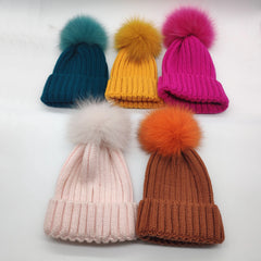 Winter Luxe: 100% Natural Soft Fox Fur Pom-Pom Knit Hat