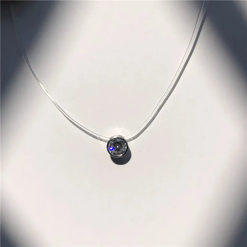 Invisible Pearl Crystal Necklace – Square Zircon Pendant for Women