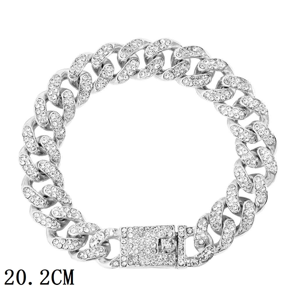 12mm Iced Out Cuban Link Chain Bracelet Gold Silver for Men & Women