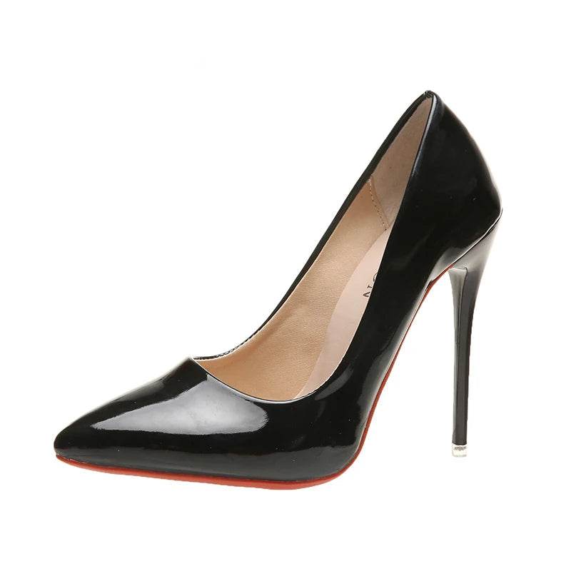 12cm Patent Leather Stiletto Heels – Pointed Toe Florescence Pumps for Office & Spring Events - Stylemein