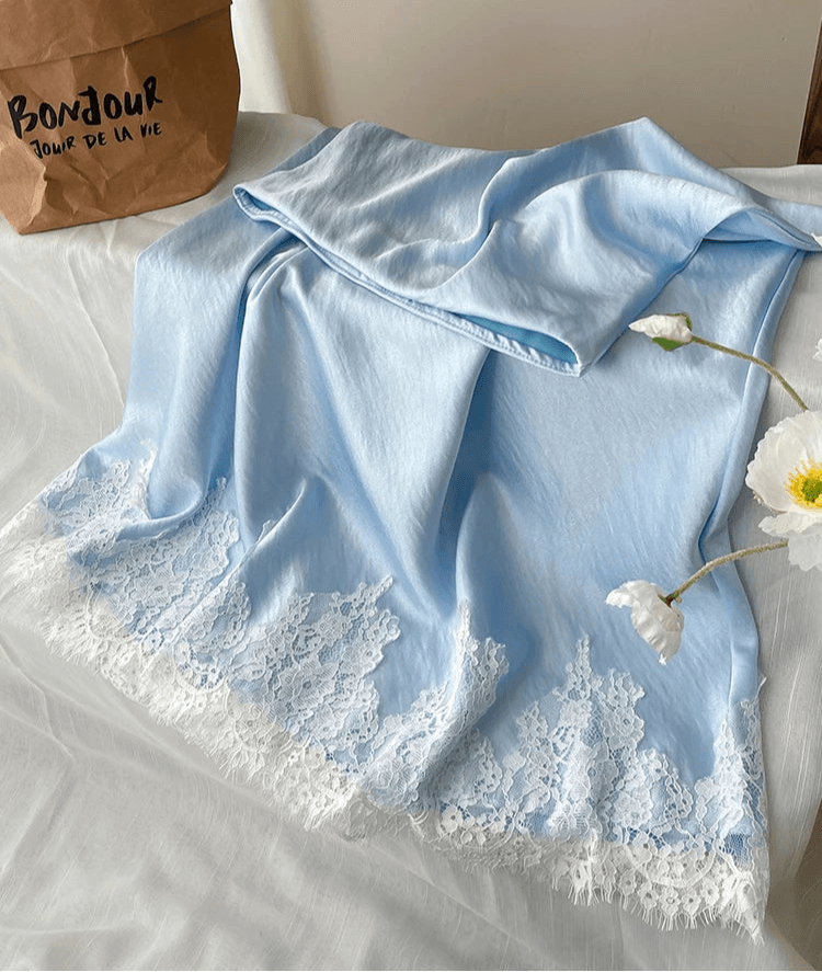 Elegant Satin Mermaid Skirt – Lace Patchwork A-Line Midi Skirt - Stylemein
