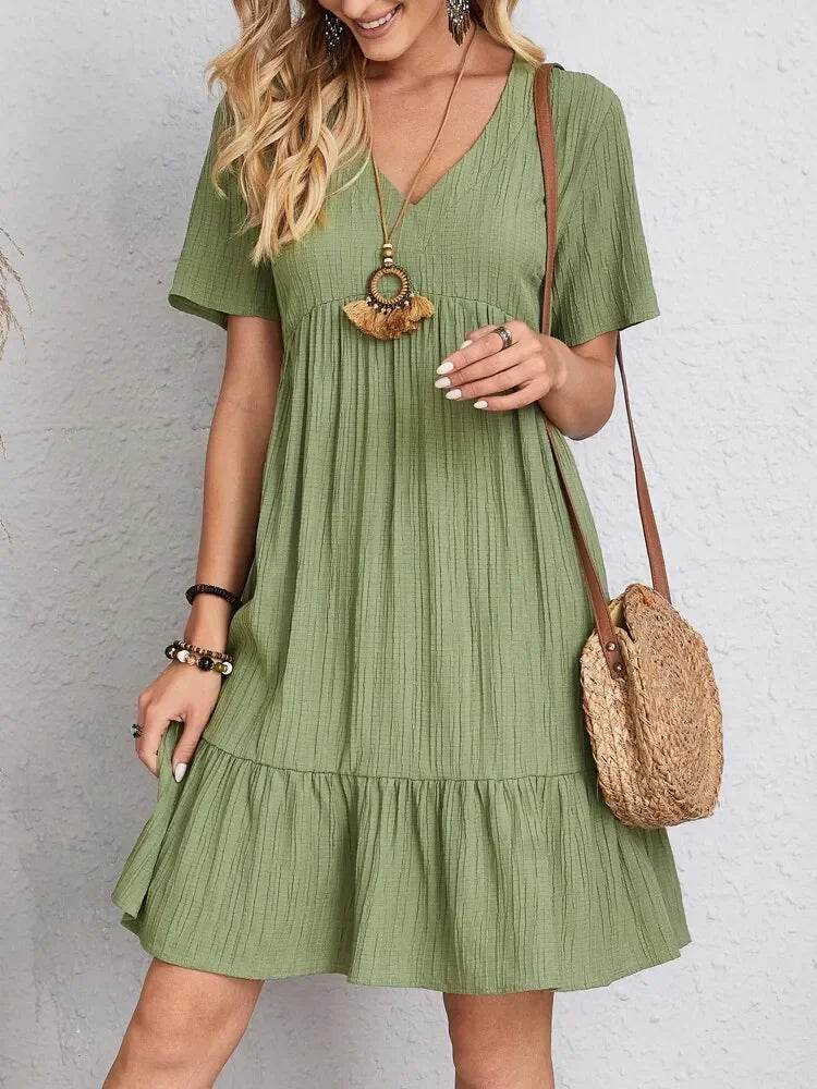 Women's Loose Vintage Ruffles Lace Befree Summer Dress - Stylemein