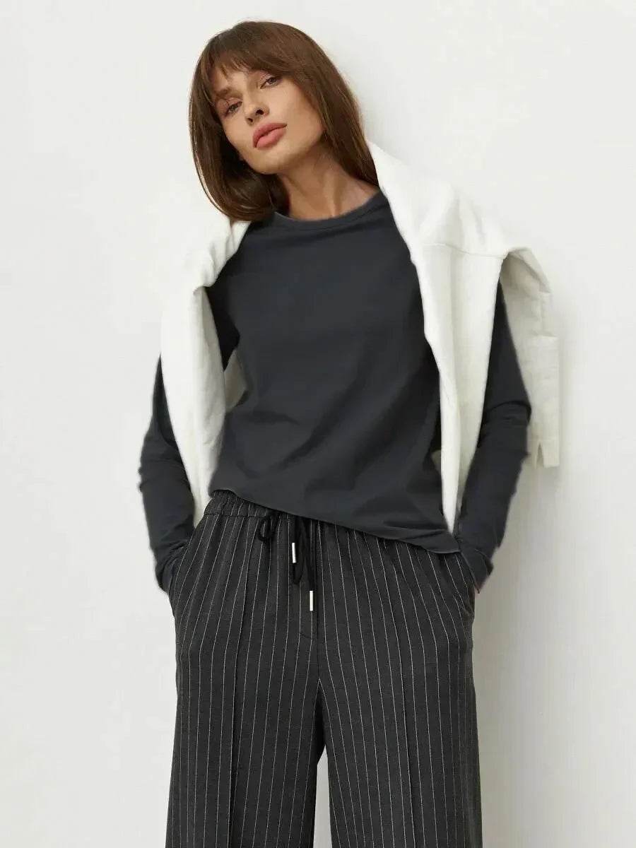 Soft 100% Cotton Oversized Long Sleeve Tee: Essential Spring & Autumn Layering Top - Stylemein