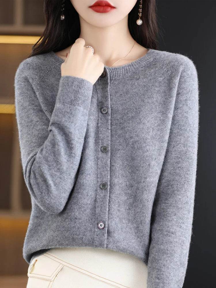Merino Wool Cardigan – Soft Cashmere O-Neck Sweater - Stylemein