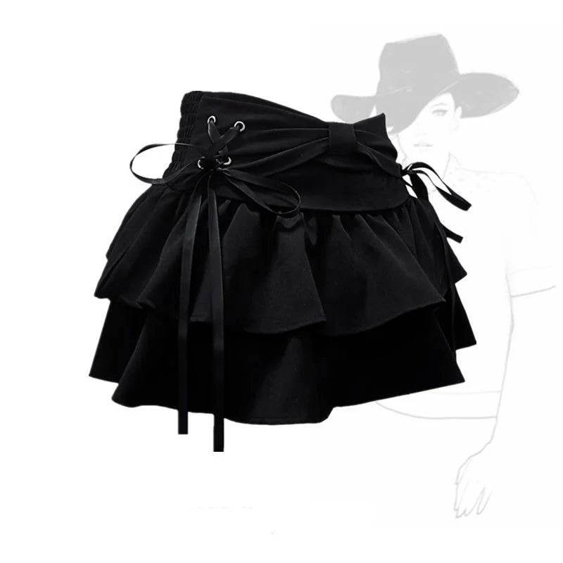 Blue Pleated Denim Mini Skort – A-Line Bow Detail Short Skirt - Stylemein