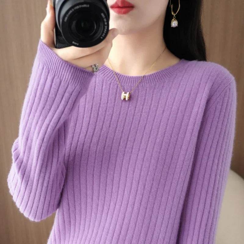Striped Loose Knit Sweater – Warm O-Neck Long Sleeve Pullover - Stylemein