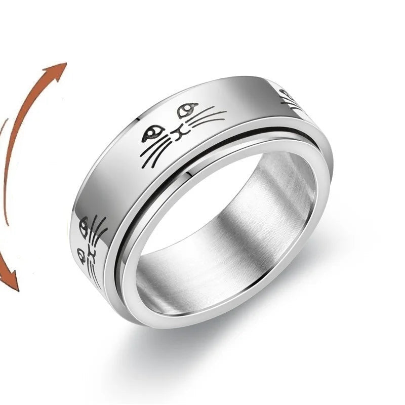 Anti-Stress Fidget Spinner Couple Rings – Rotating Stainless Steel Band for Lovers