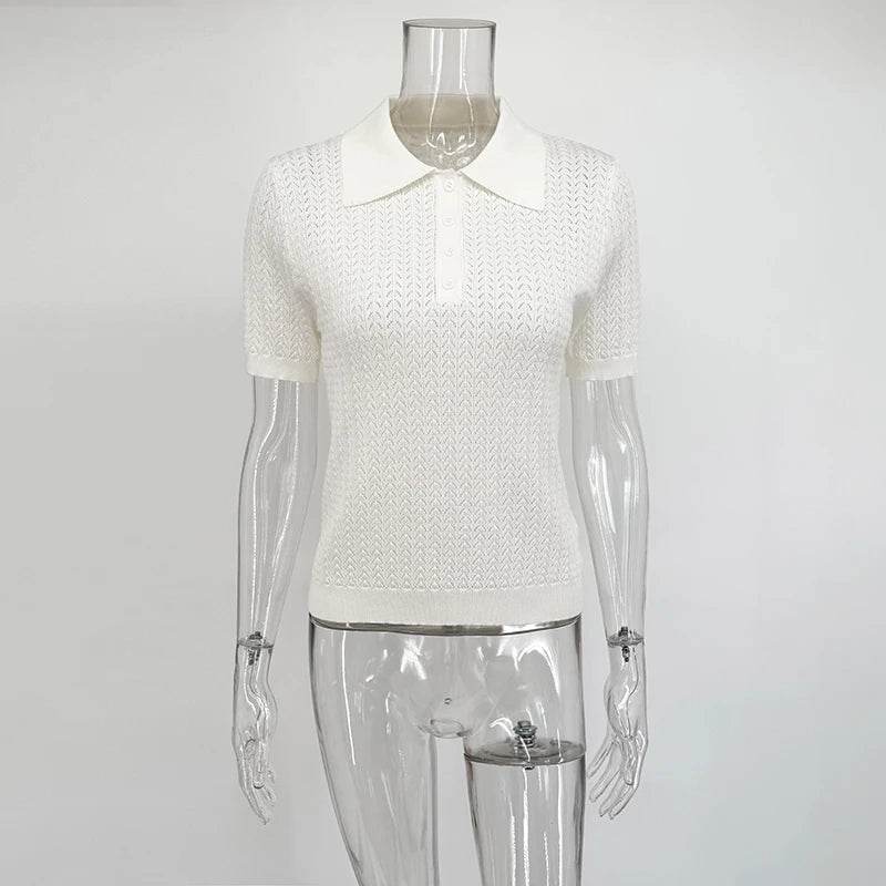 Short Sleeve Knit T-Shirt – Casual Lapel Pullover Top for Women - Stylemein