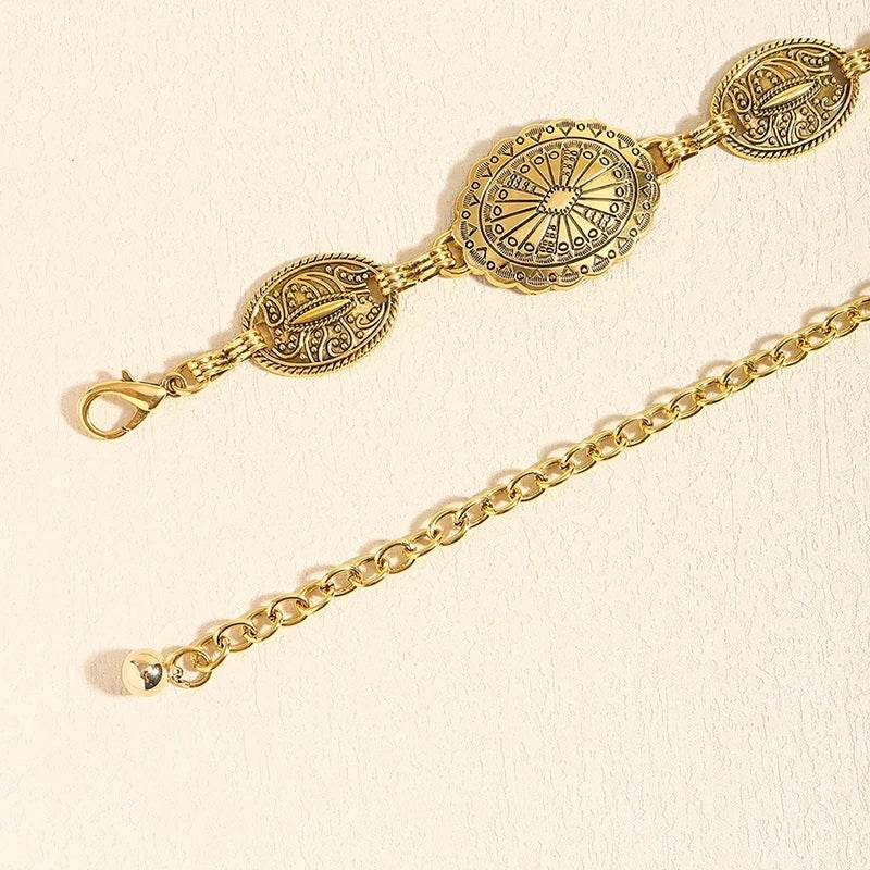 Vintage Circle Carved Metal Waist Chain: Retro Decorative Belt for Women - Stylemein