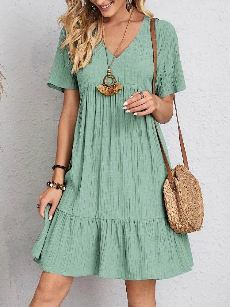 Women's Loose Vintage Ruffles Lace Befree Summer Dress - Stylemein