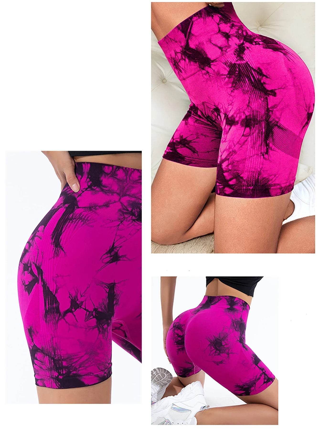 Tie-Dye Seamless High Waist Shorts – Peach-Lifting Fitness Yoga Bottoms - Stylemein