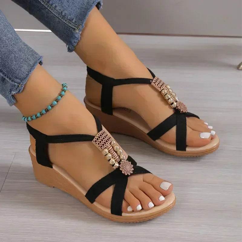 Round Toe Metal Decor Sandals – Women’s Casual Low-Heel Fashion Comfort Shoes - Stylemein