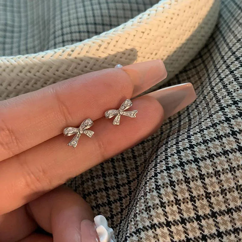 925 Sterling Silver Four-Pointed Star Earrings – 14k Gold Plated Crystal Studs