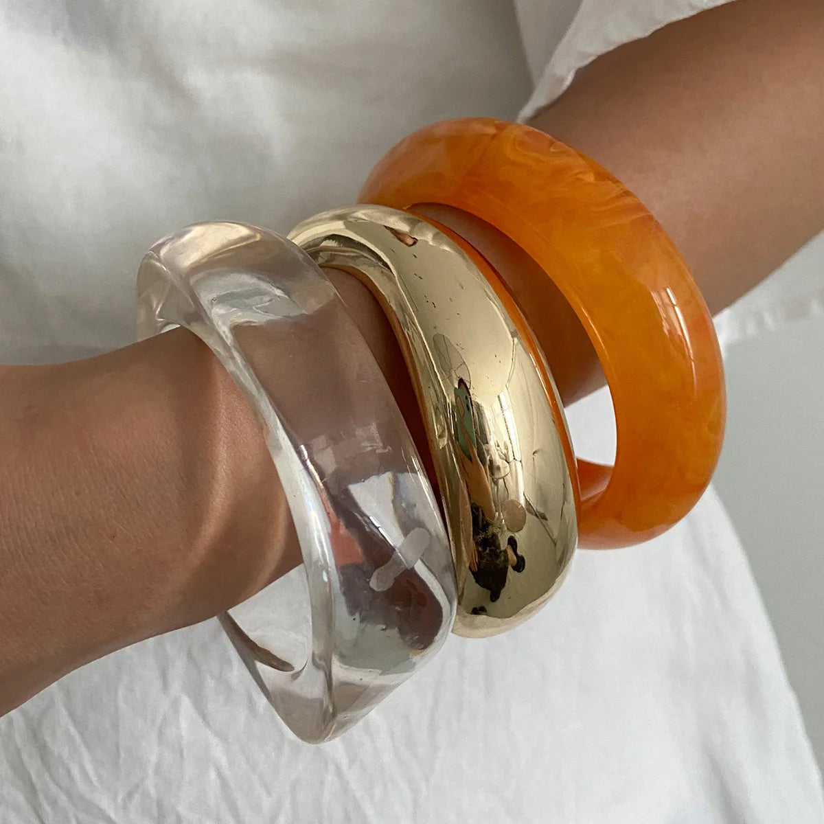Punk Geometric Acrylic Resin Bangle – Silver Color Bracelet for Women & Men
