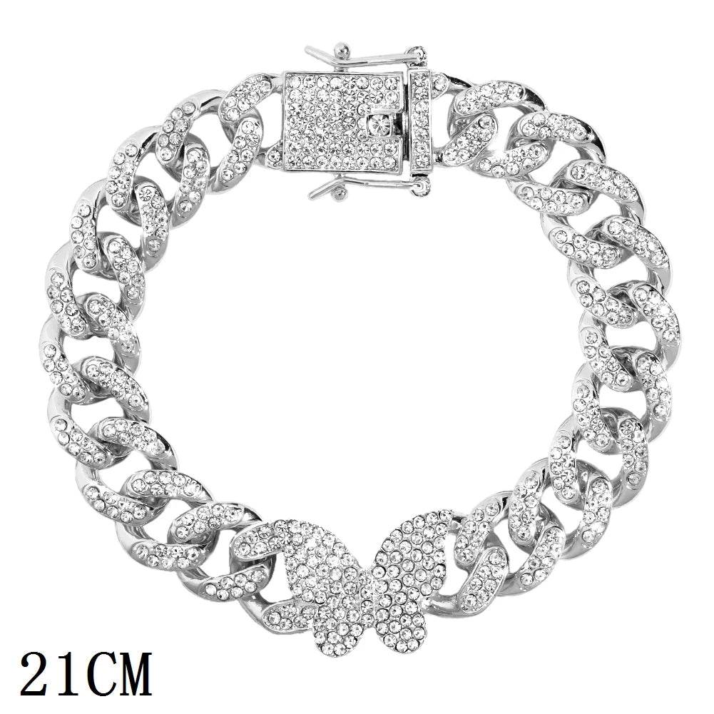 Stylemein - 12mm Iced Out Cuban Link Chain Bracelet Gold Silver for Men & Women