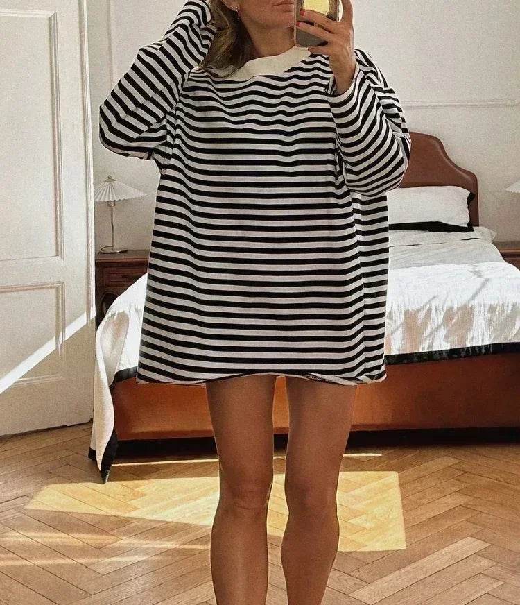 Oversized Striped Cotton T-Shirt – Women’s Long Sleeve Casual Top - Stylemein