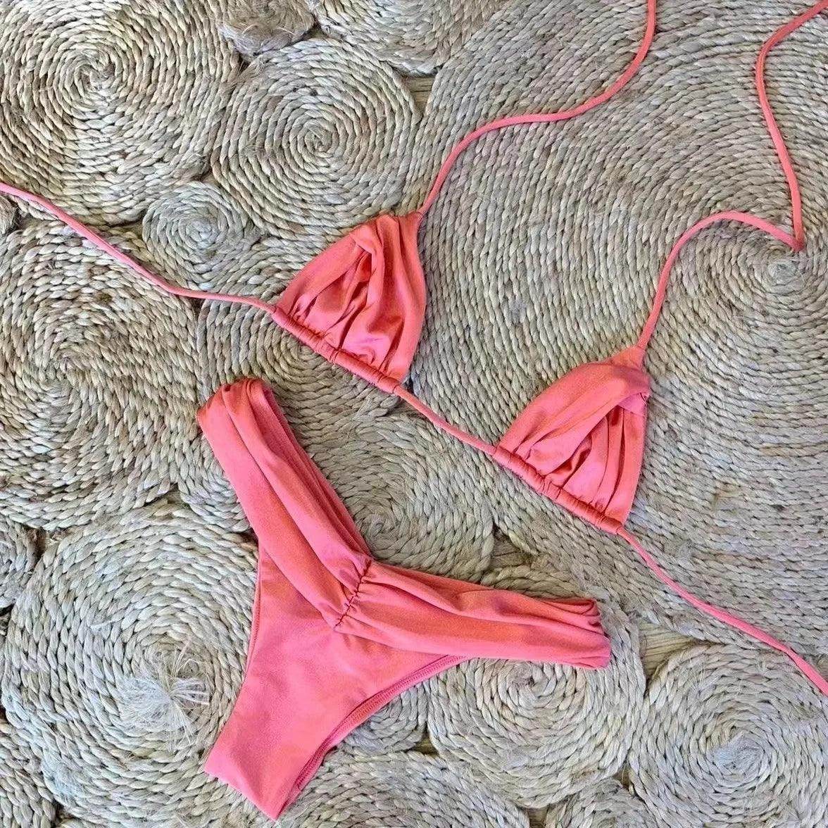 Micro Bikinis Women Halter Brazilian Bikini Set Female Pleated Swimsuit New Triangle Swimwear Beach Wear Bathing Suit - Stylemein