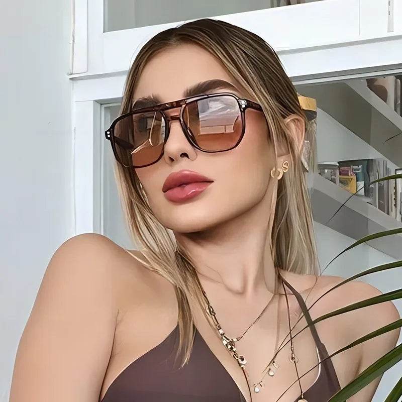 Stylemein - Vintage Square Sunglasses – Thick Frame Double Bridge UV400 Eyewear