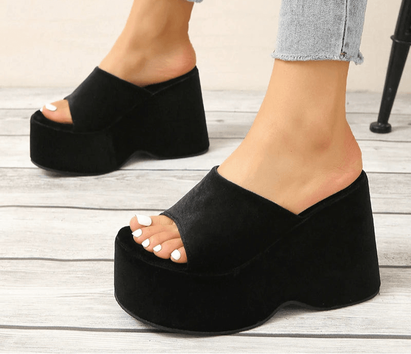 Rose Red Platform Wedge Slides – Stretch Fabric, Thick Sole, Summer Flip Flops, Beach Slippers - Stylemein