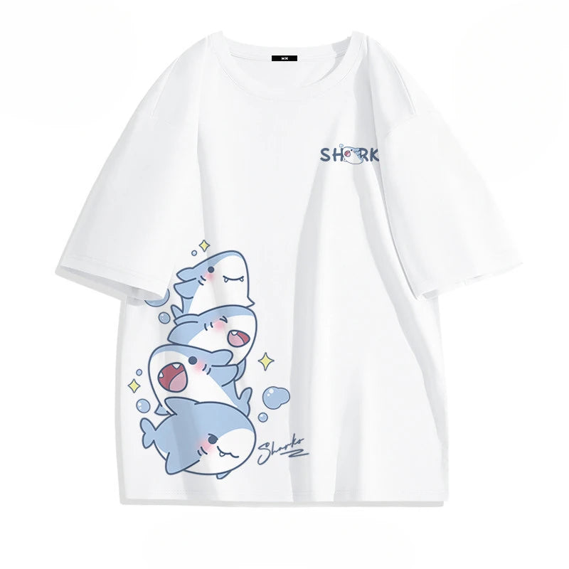 Loose Shark Print T-Shirt – Summer Ice Silk Top