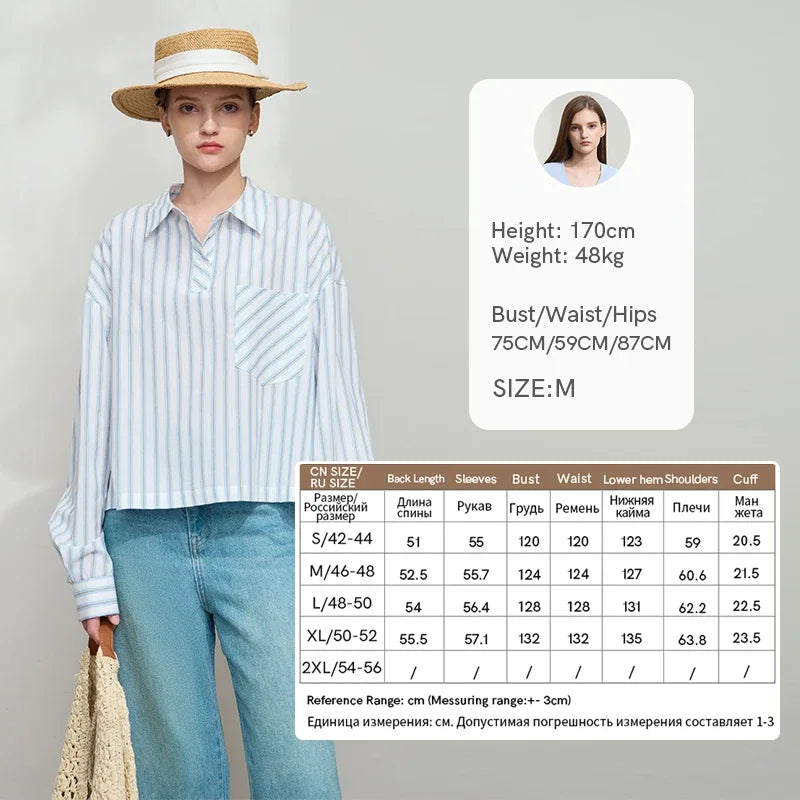 Women’s Cotton Striped Shirt – Loose Fit Autumn Casual Fashion Top