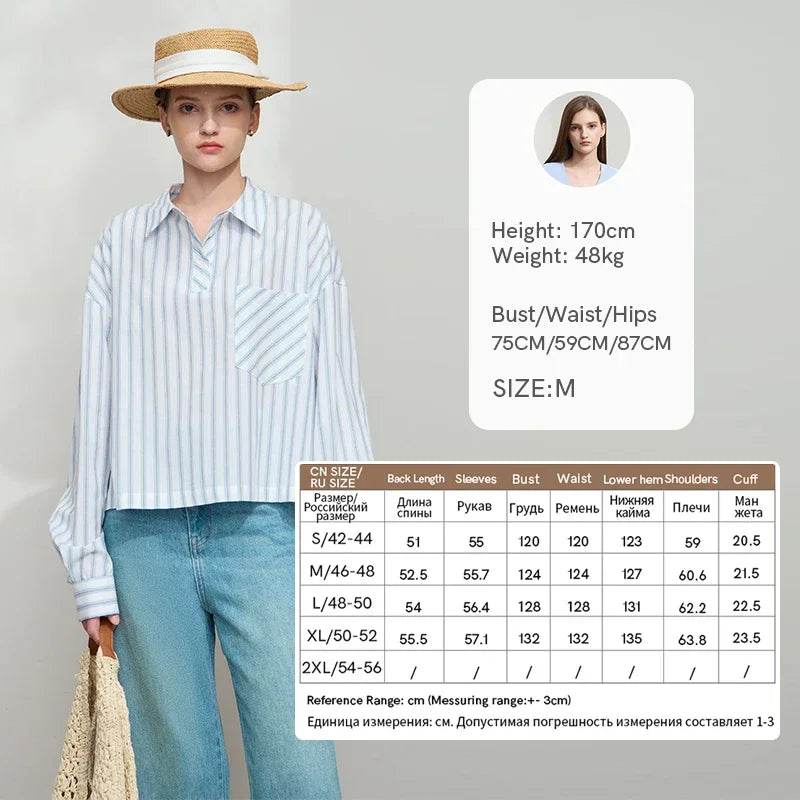 Stylemein - Women’s Cotton Striped Shirt – Loose Fit Autumn Casual Fashion Top
