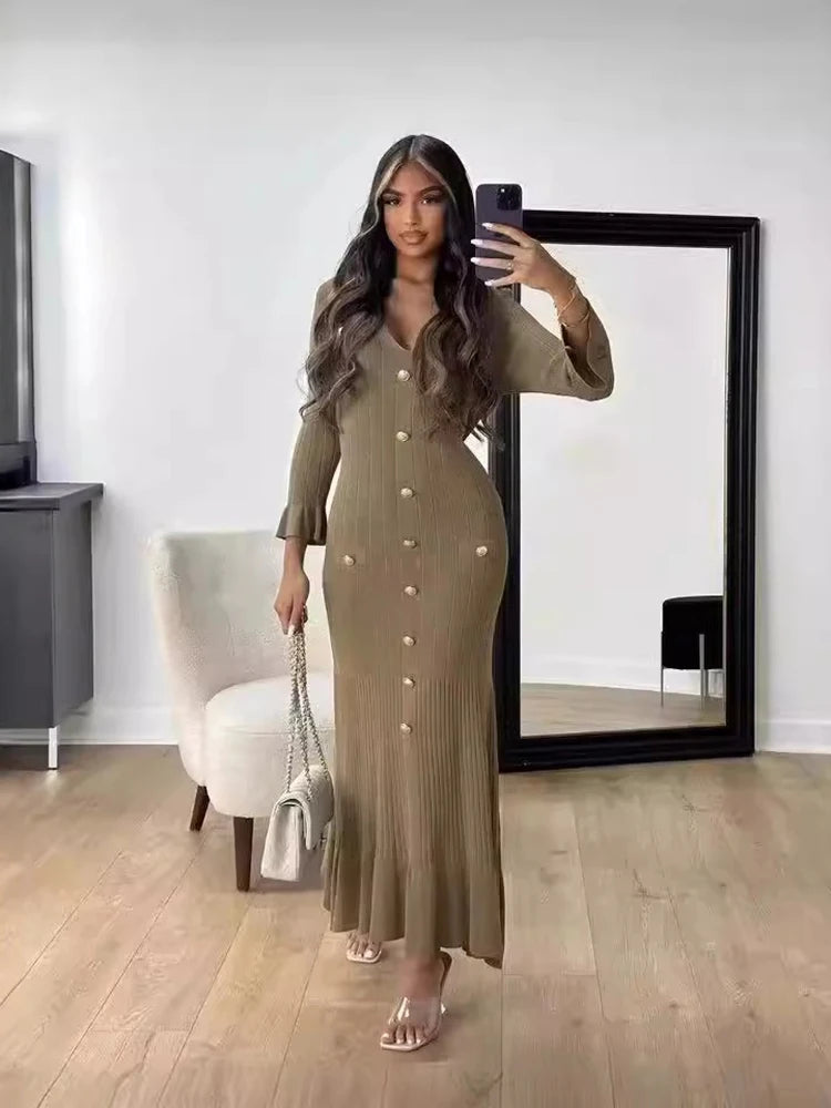 Elegant Knitted Long Dress for Women – Office & Party Wear