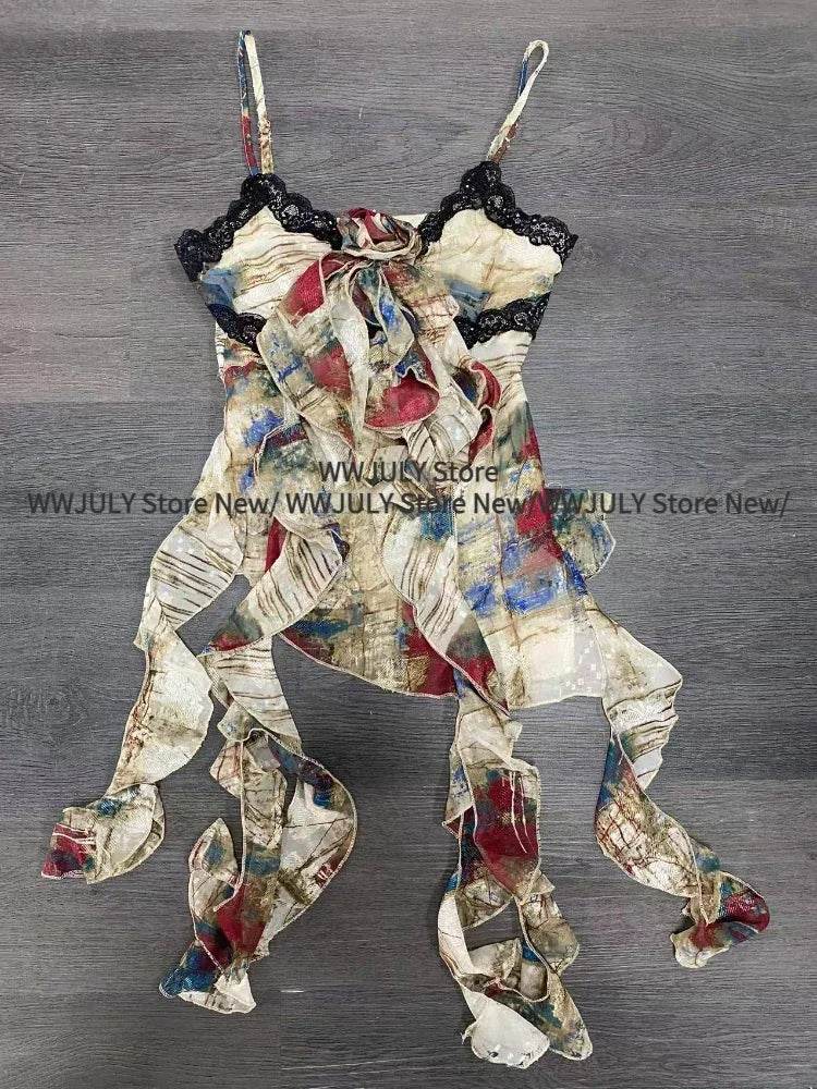 Sexy Gyaru Halter Top – Sweet Print Slim Fit Summer Crop - Stylemein