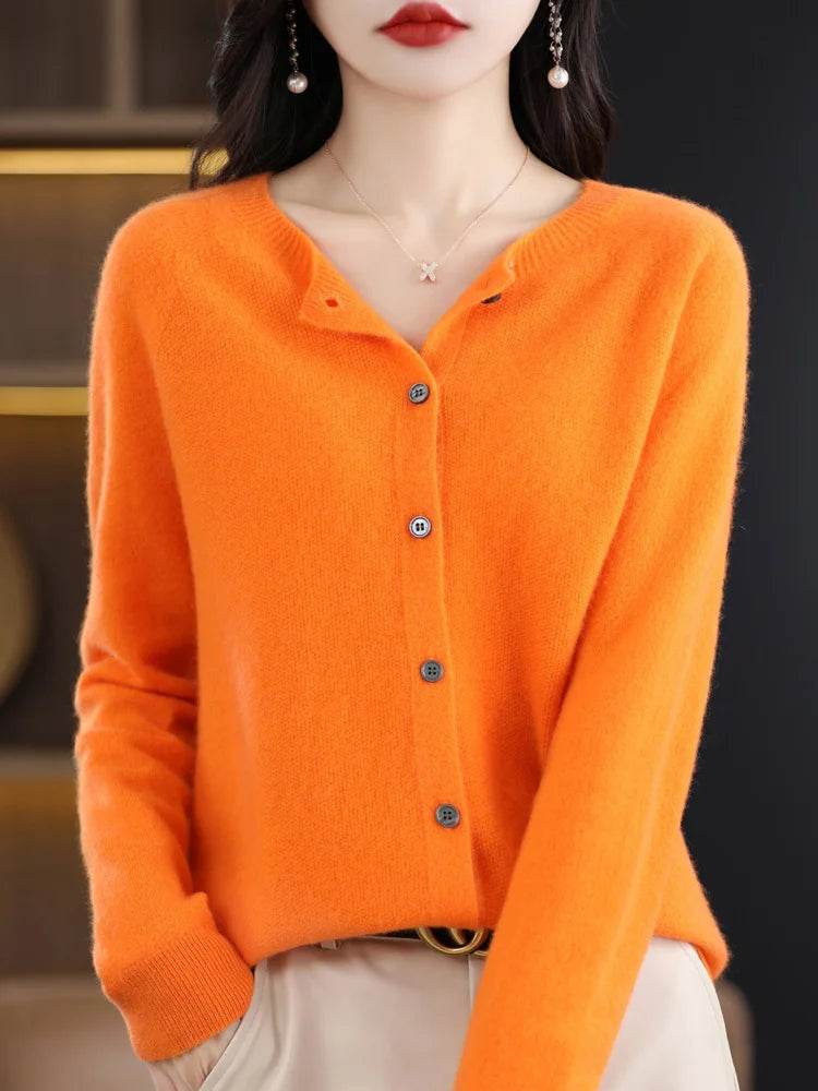 Merino Wool Cardigan – Soft Cashmere O-Neck Sweater - Stylemein