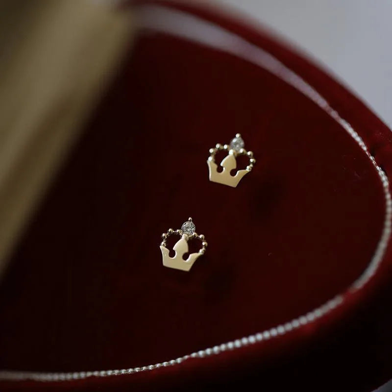 925 Sterling Silver Four-Pointed Star Earrings – 14k Gold Plated Crystal Studs