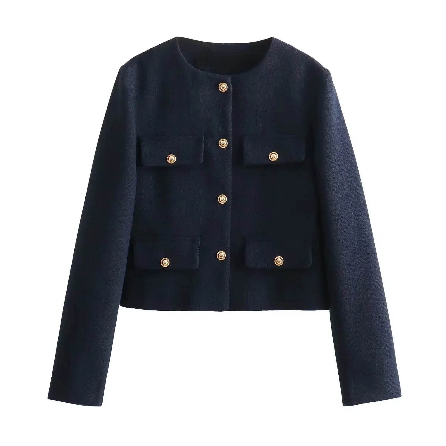Elegant Cropped Button Jacket: Autumn & Winter Long Sleeve Demi-Season Coat - Stylemein