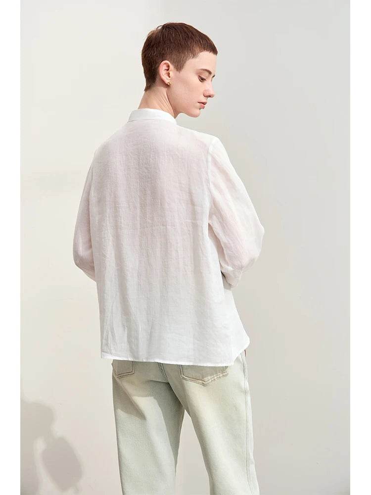 Stylemein - Women’s Stand Collar Shirt – Minimalist Lace Shell Button Autumn Blouse