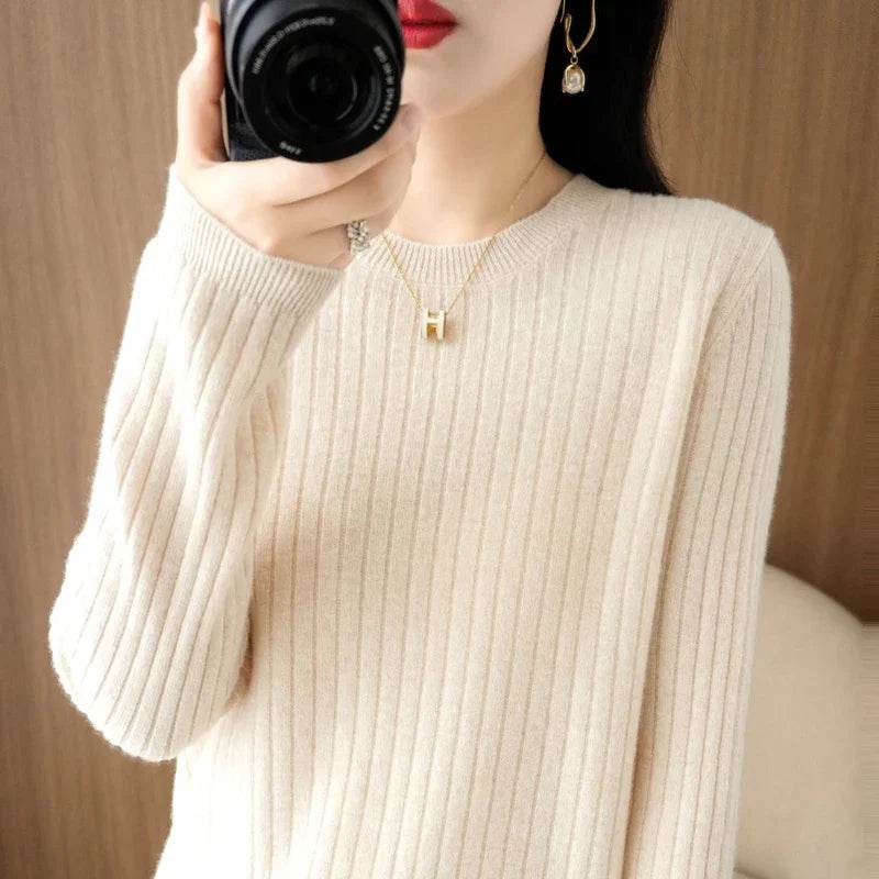 Striped Loose Knit Sweater – Warm O-Neck Long Sleeve Pullover - Stylemein
