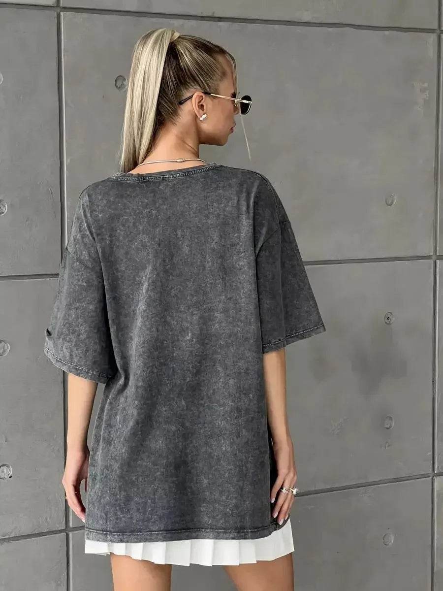 Fierce & Carefree - Vintage Oversized Graphic Tee with Multi Print for Ultimate Summer Vibes - Stylemein